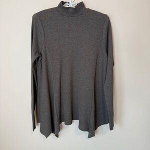 T La Anthropologie Ribbed Knit Thermal Asymmetric Hem Top-Mock Neck-Brown-XS